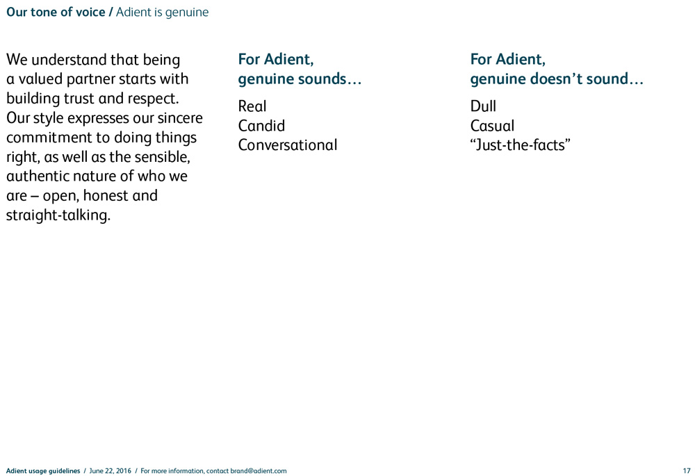 Adient style guide excerpt
